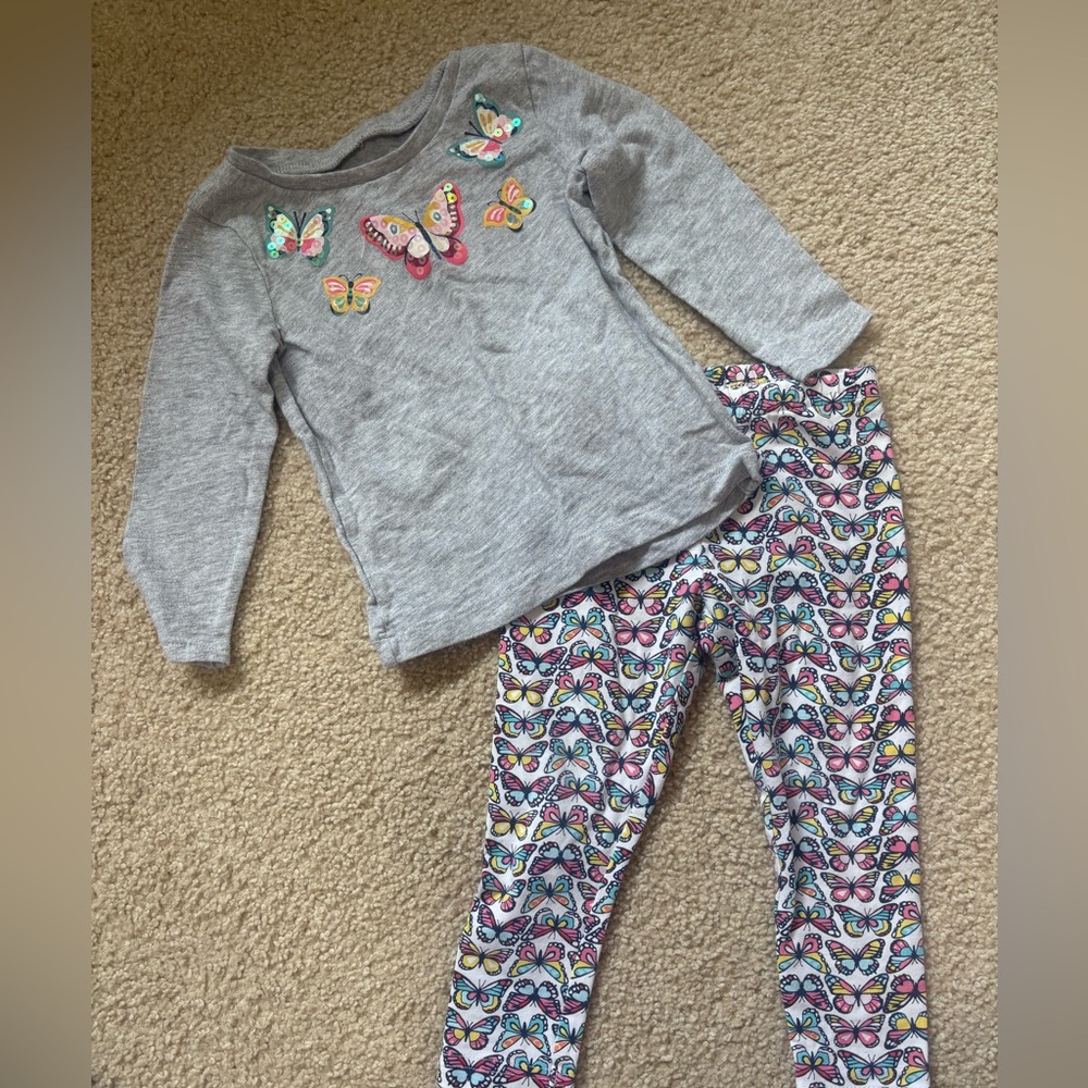Carter's Gray Top with Colorful Butterfly Leggings Girls 18 months